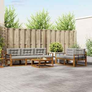 Zunanja garnitura za sedenje 6 pcs Naravna in svetlo siva