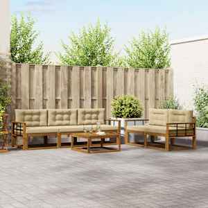 Zunanja garnitura za sedenje z blazino 6 pcs Naravna in bež