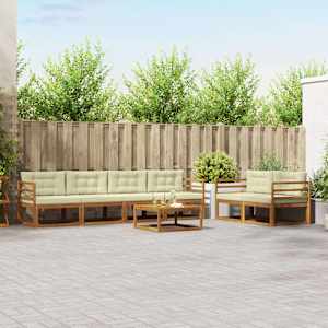 Zunanja garnitura za sedenje z blazino 7 pcs Naravna in smetana