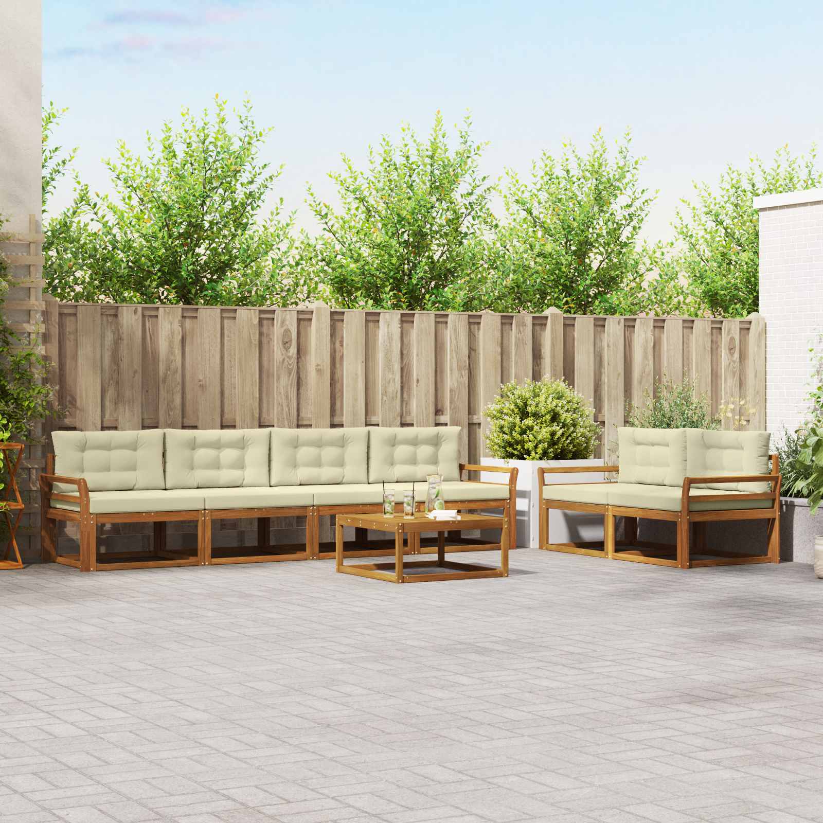 Zunanja garnitura za sedenje z blazino 7 pcs Naravna in smetana