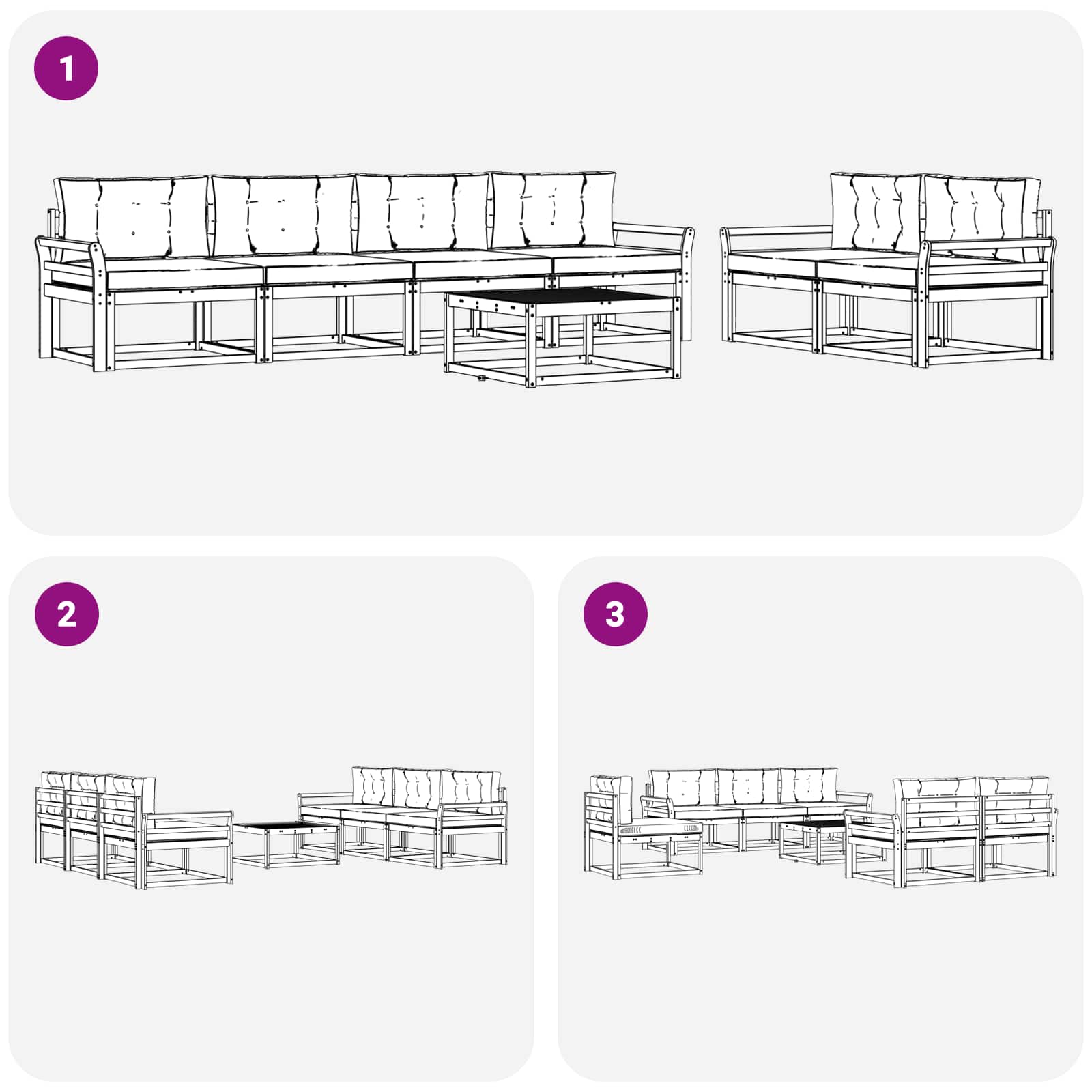 Zunanja garnitura za sedenje z blazino 7 pcs Naravna in smetana - slika 7