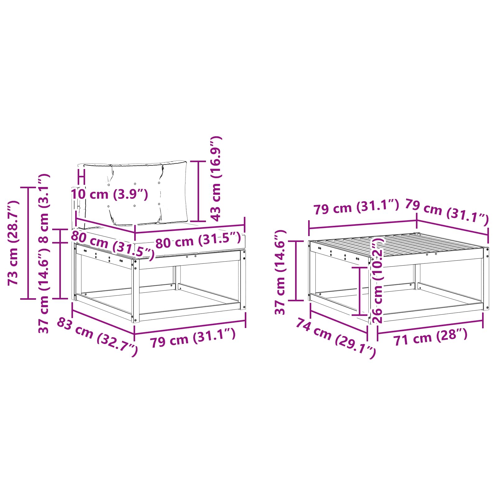 Zunanja garnitura za sedenje z blazino 7 pcs Naravna in smetana - slika 9