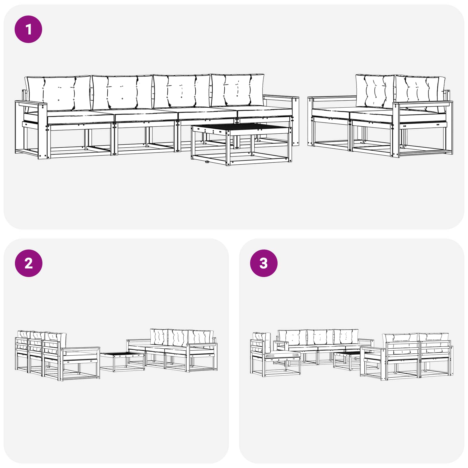 Zunanja garnitura za sedenje z blazino 7 pcs Naravna in smetana - slika 7