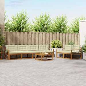 Zunanja garnitura za sedenje z blazino 7 pcs Naravna in smetana