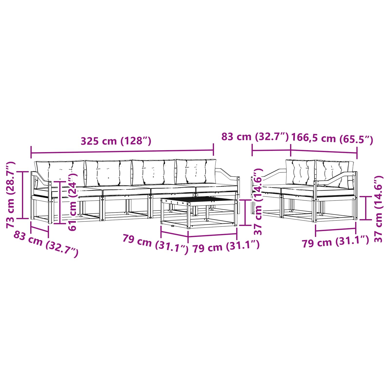 Zunanja garnitura za sedenje z blazino 7 pcs Naravna in smetana - slika 8