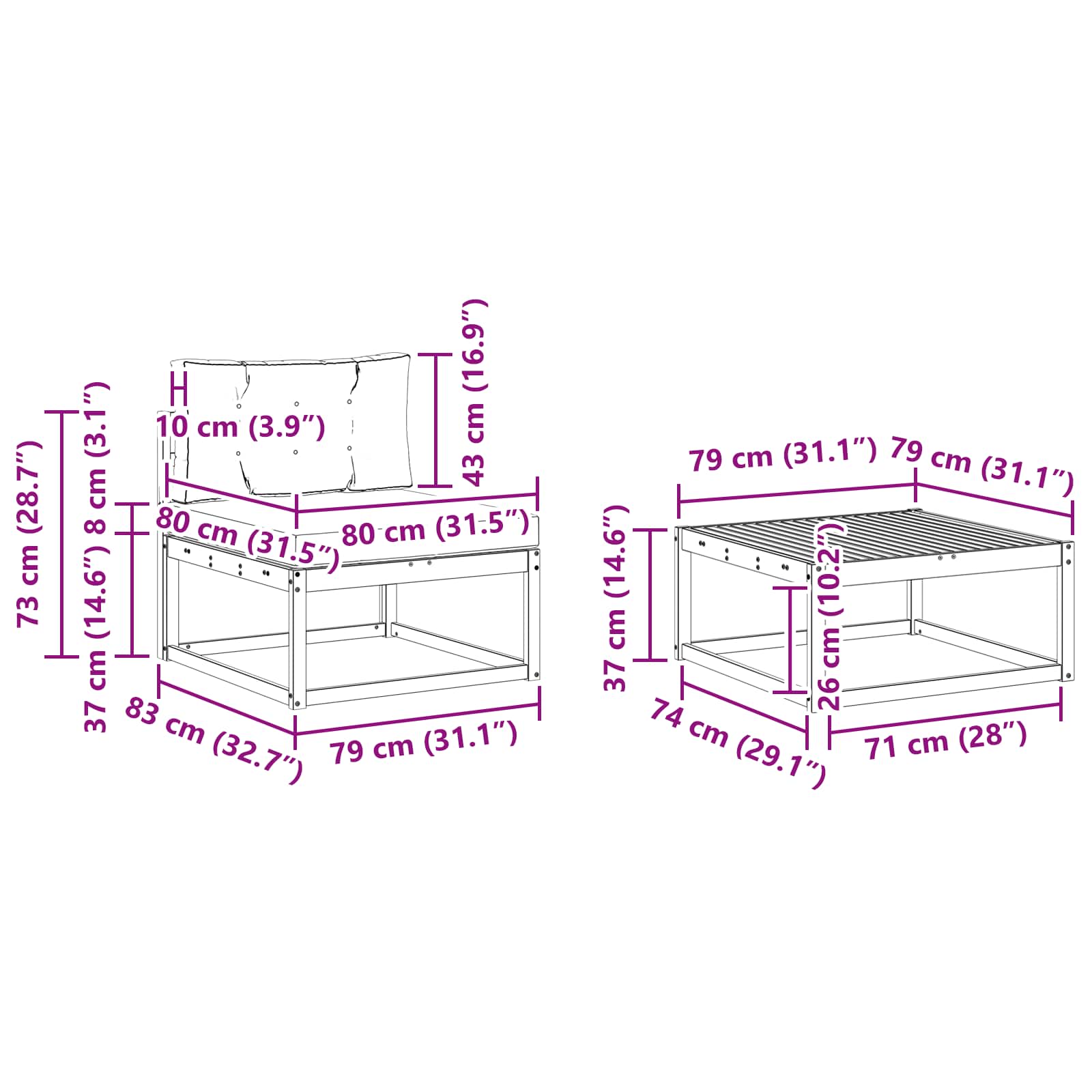 Zunanja garnitura za sedenje z blazino 7 pcs Naravna in smetana - slika 9