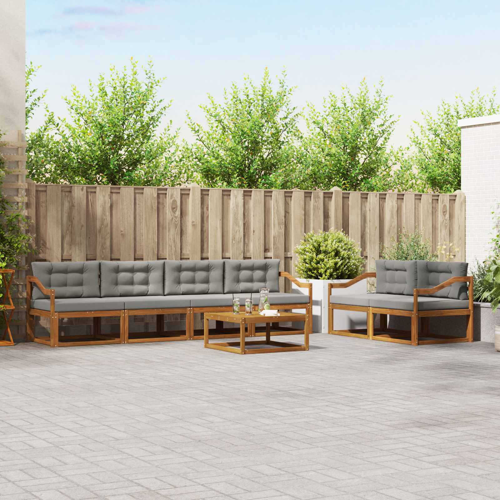 vidaXL Outdoor-Sofagarnitur mit Kissen 7 pcs Natürlich und Hellgrau