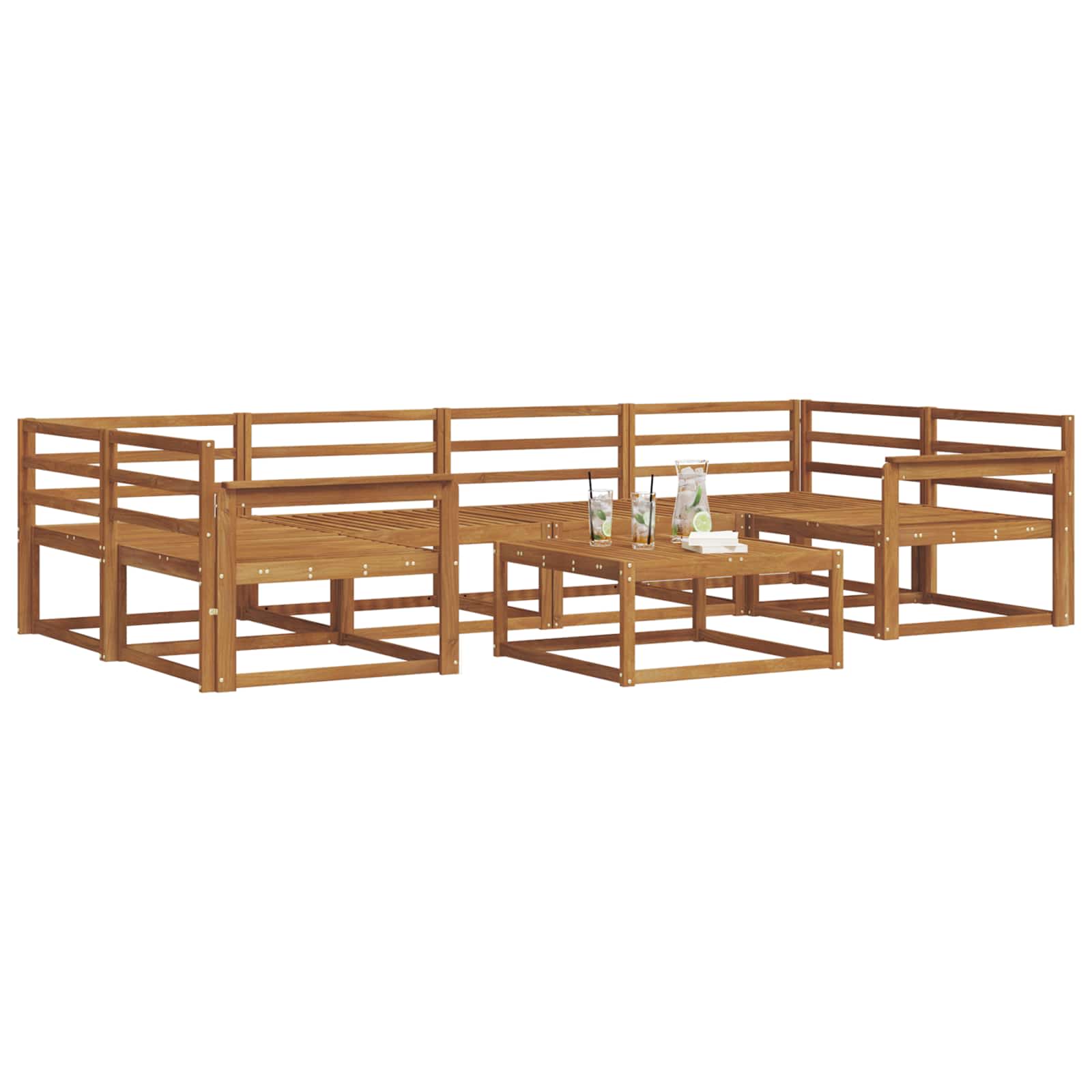 Buiten bankenset 7 pcs Naturel Massief Acaciahout image 3