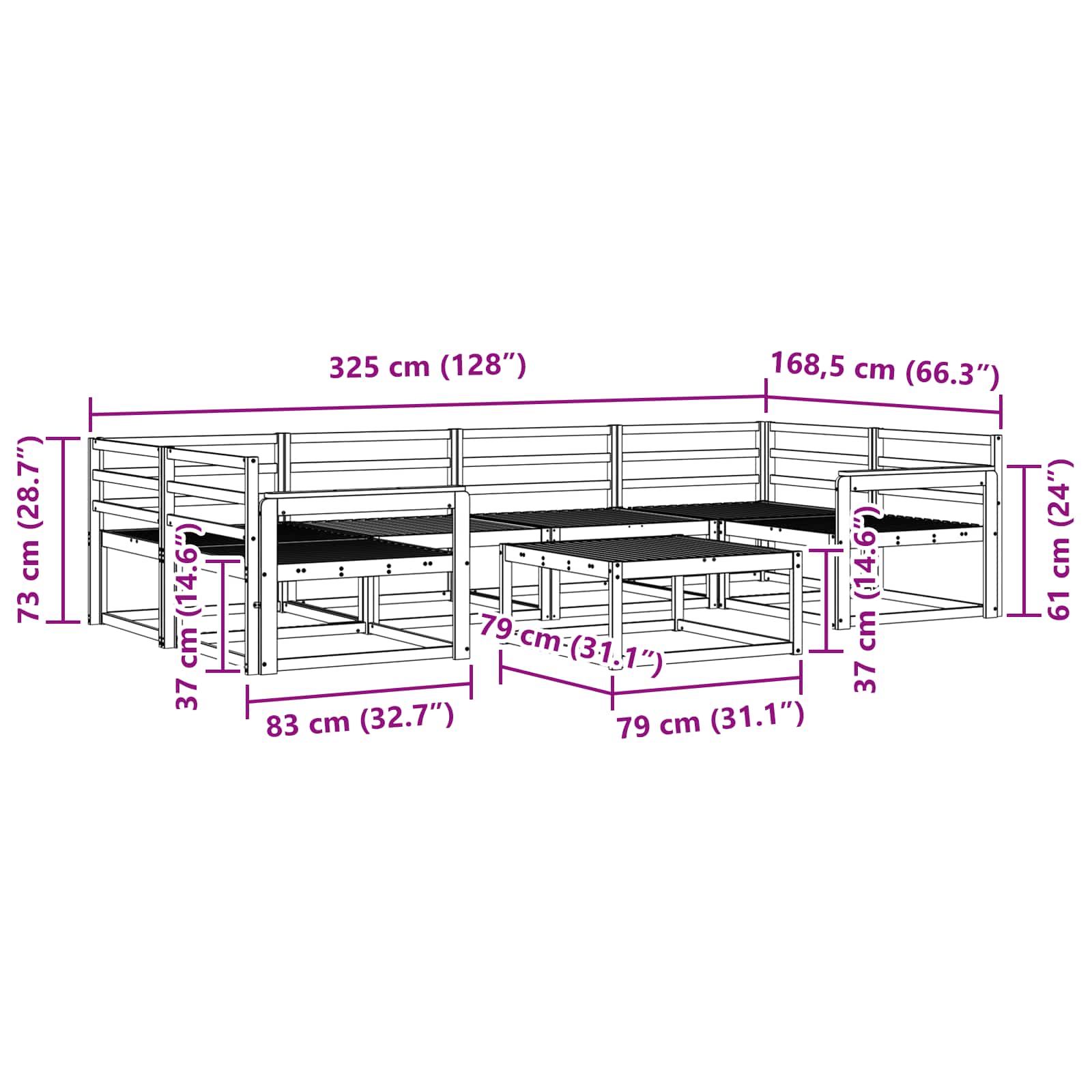 Buiten bankenset 7 pcs Naturel Massief Acaciahout image 9