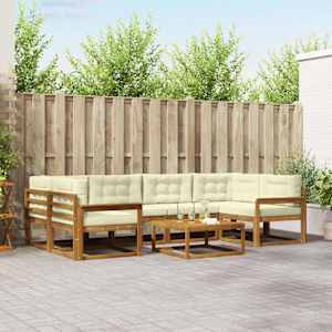 Zunanja garnitura za sedenje z blazino 7 pcs Naravna in smetana