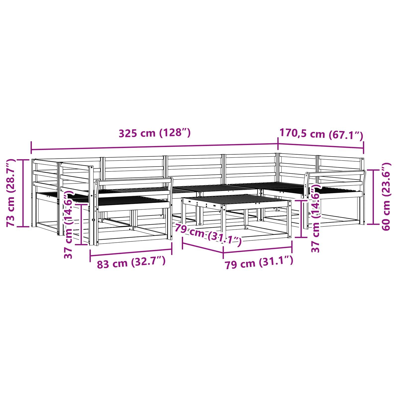 Zunanja garnitura za sedenje 7 pcs Naravna Masiven les akacije - slika 9