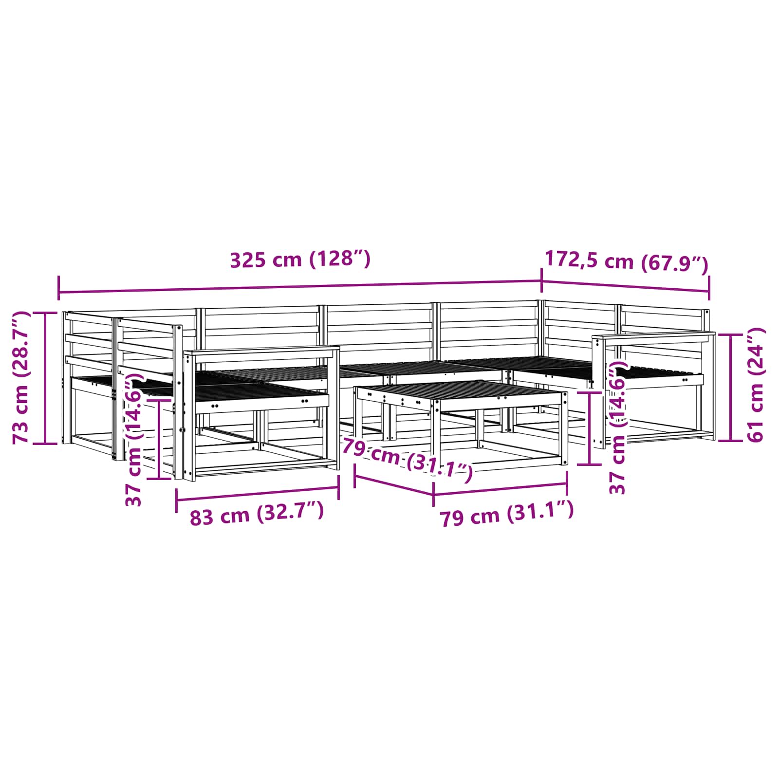 Zunanja garnitura za sedenje 7 pcs Naravna Masiven les akacije - slika 9