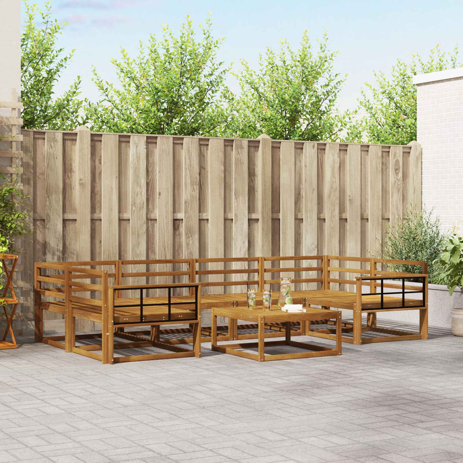 Buiten bankenset 7 pcs Naturel Massief Acaciahout image 1