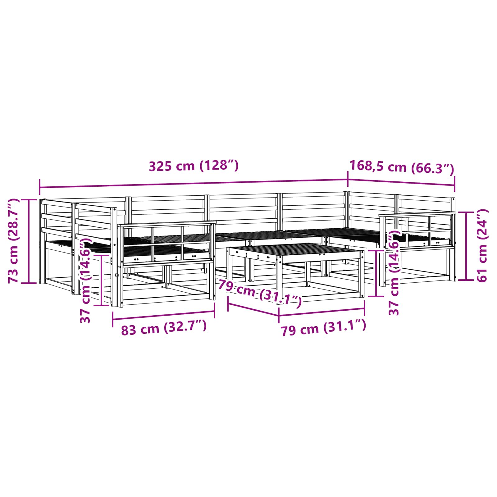 Buiten bankenset 7 pcs Naturel Massief Acaciahout image 9