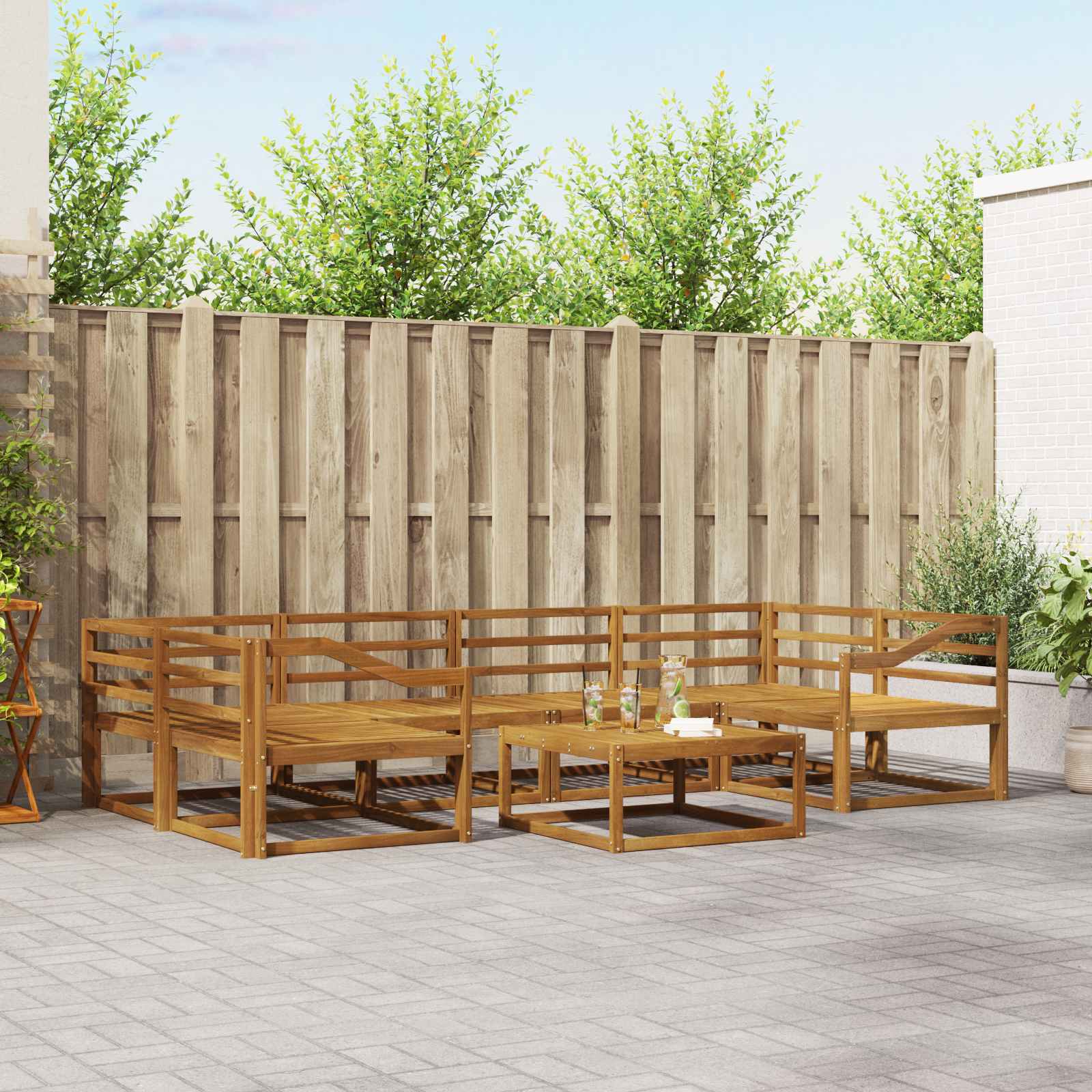 Buiten bankenset 7 pcs Naturel Massief Acaciahout image 1