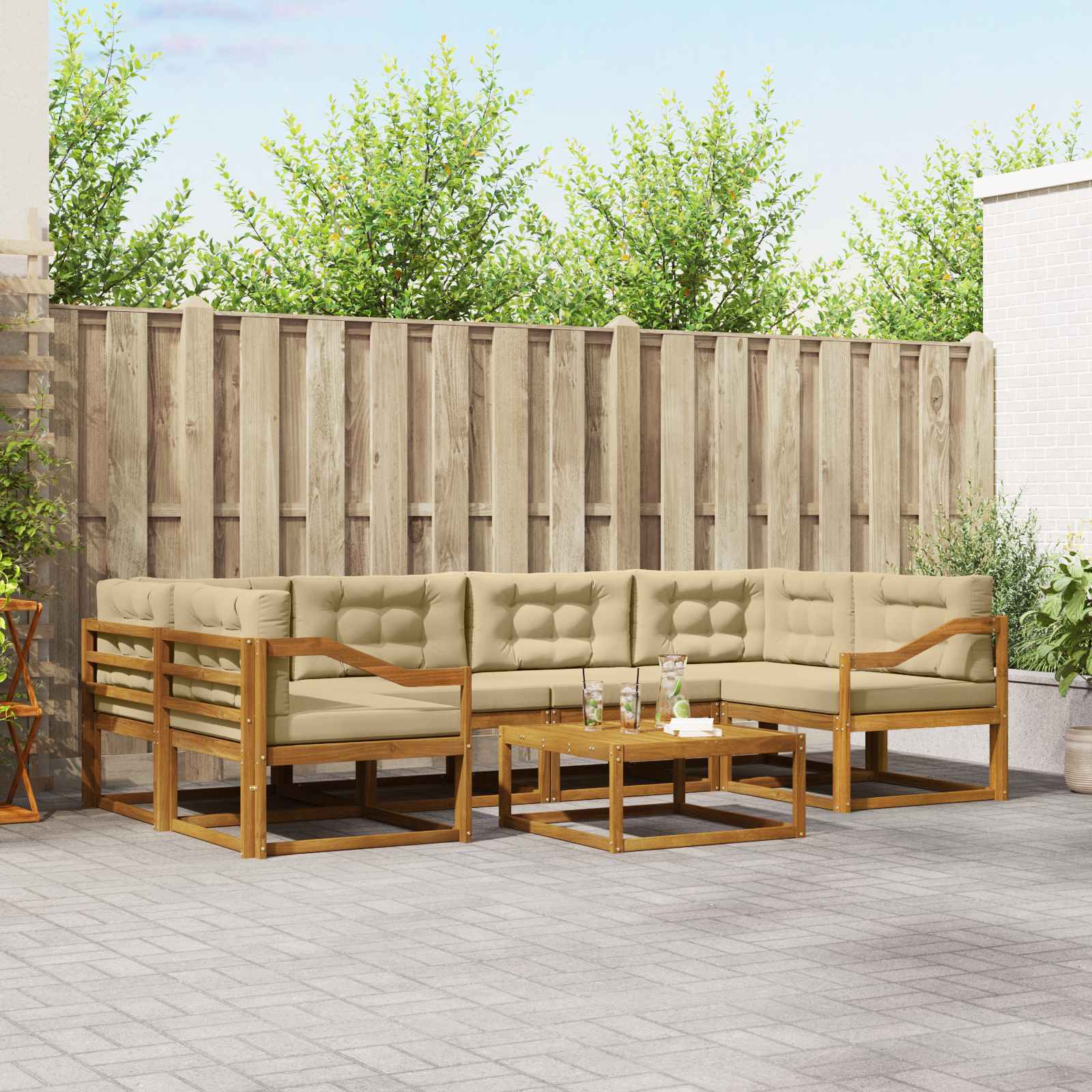 vidaXL Outdoor-Sofagarnitur mit Kissen 7 pcs Natur und Beige