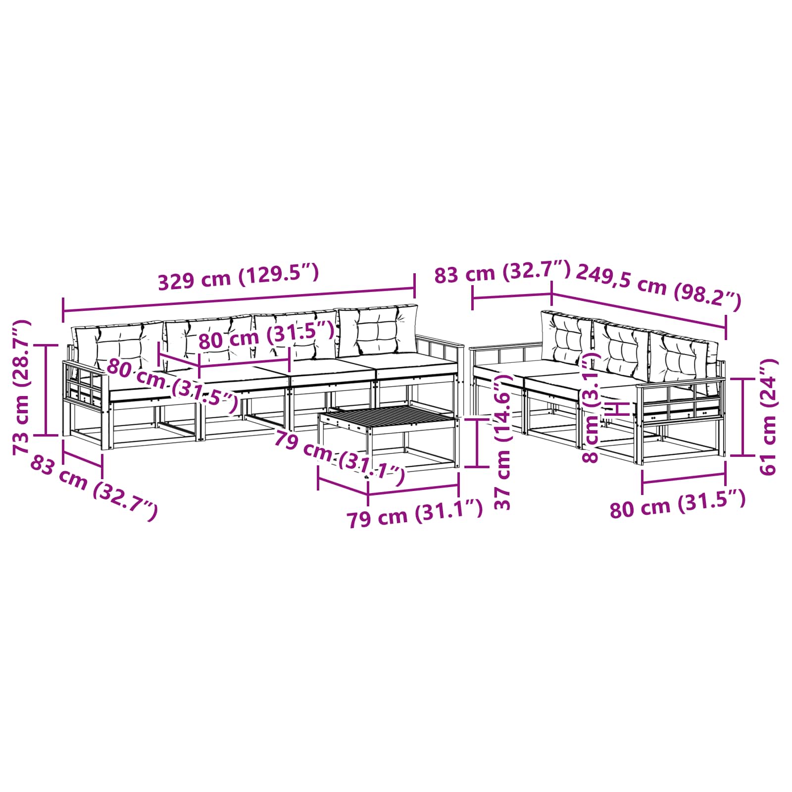 Zunanja garnitura za sedenje 8 pcs Naravna in antracitna - slika 8