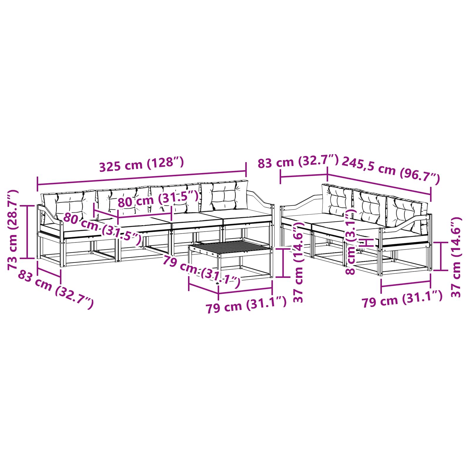Zunanja garnitura za sedenje 8 pcs Naravna in antracitna - slika 7