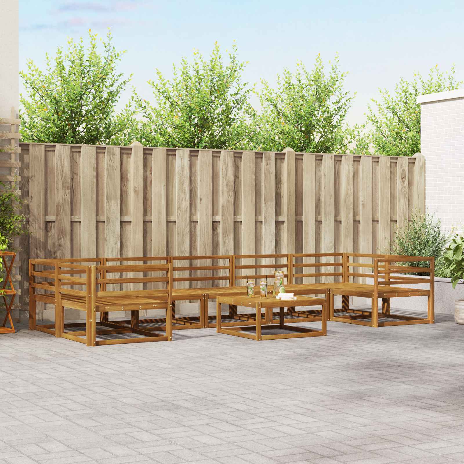 Buiten bankenset 8 pcs Naturel Massief Acaciahout image 1