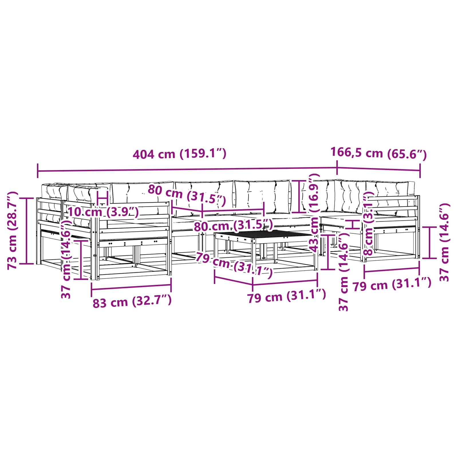 Zunanja garnitura za sedenje z blazino 8 pcs Naravna in smetana - slika 10