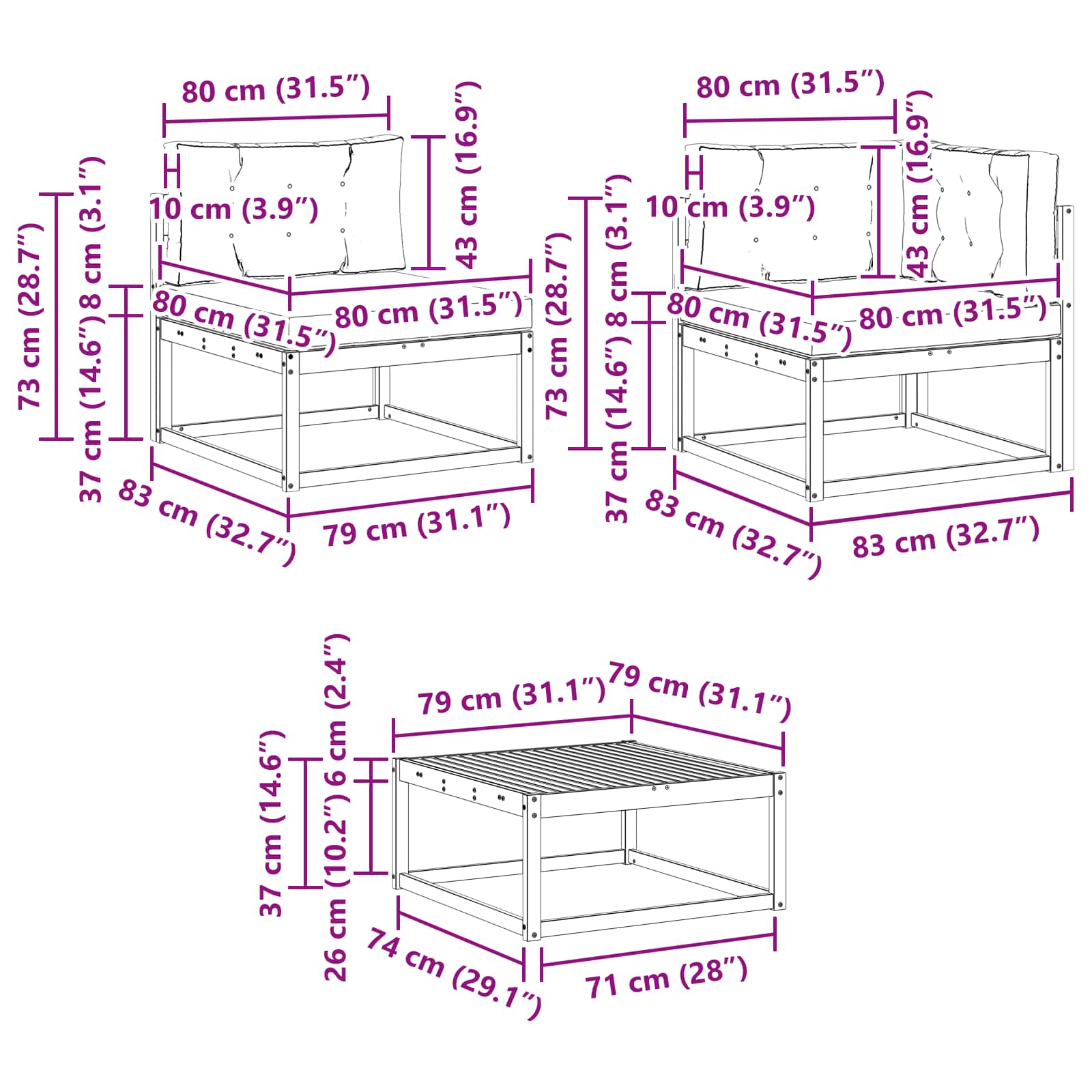 Zunanja garnitura za sedenje z blazino 8 pcs Naravna in smetana - slika 11
