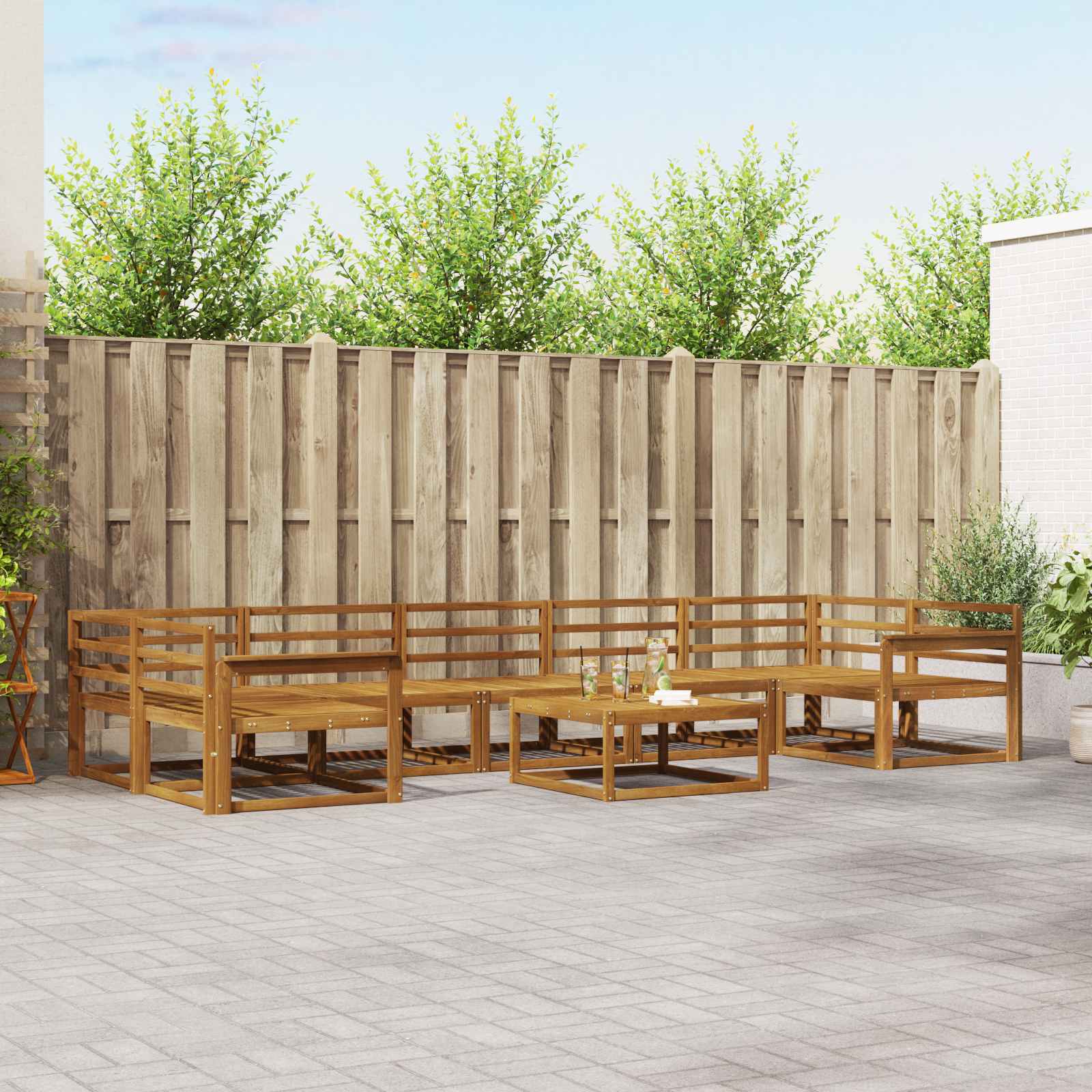 Buiten bankenset 8 pcs Naturel Massief Acaciahout image 1