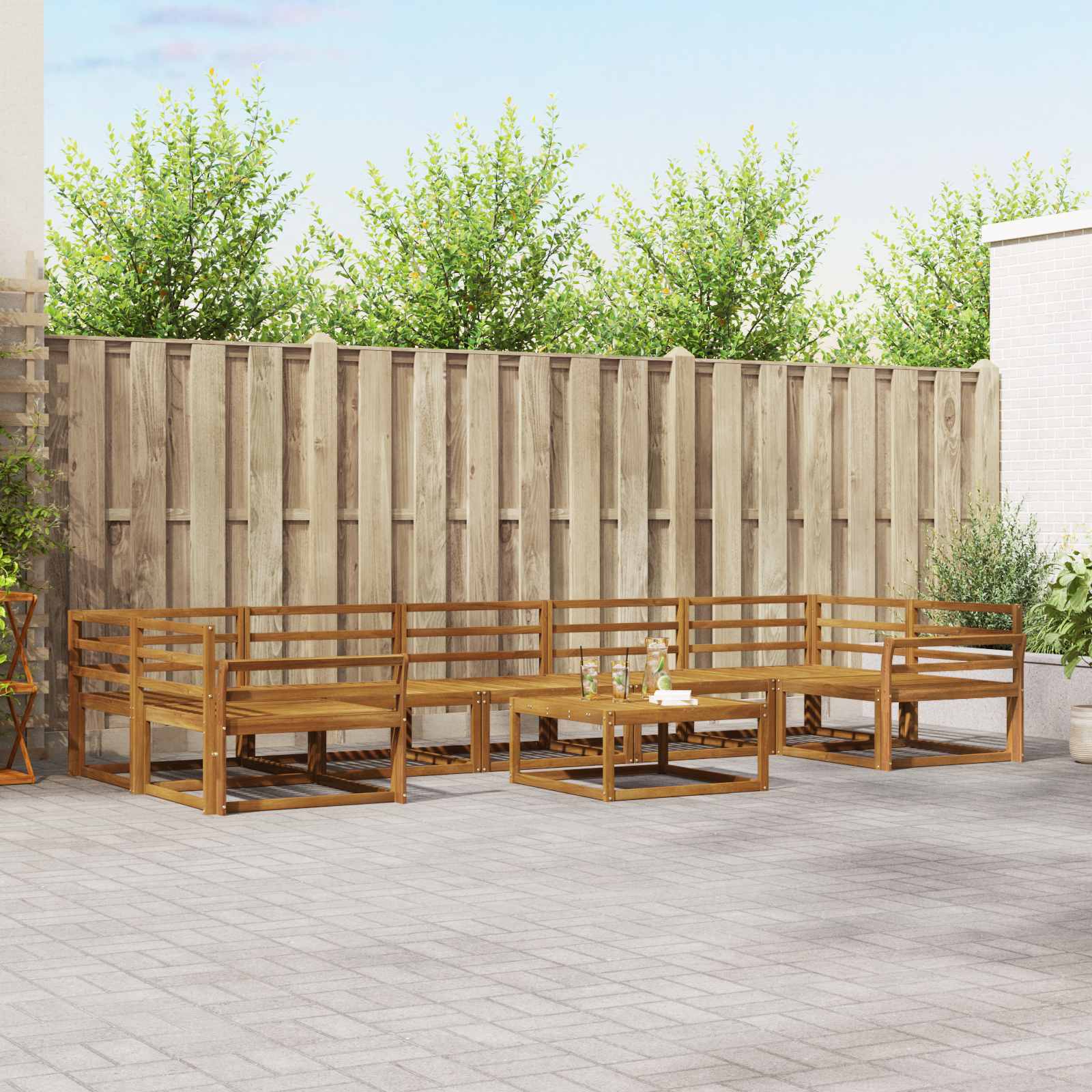 Buiten bankenset 8 pcs Naturel Massief Acaciahout image 1