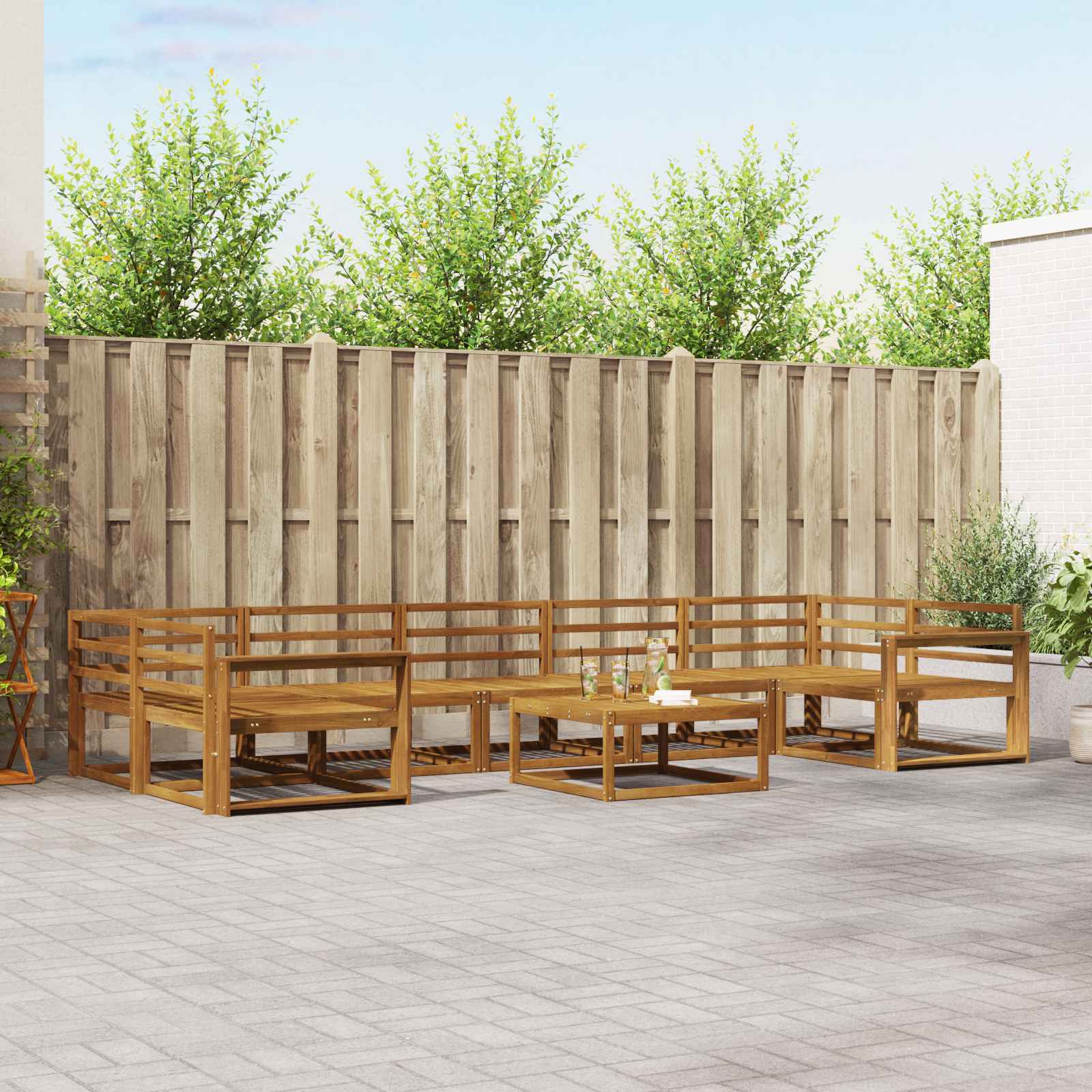 Buiten bankenset 8 pcs Naturel Massief Acaciahout image 1