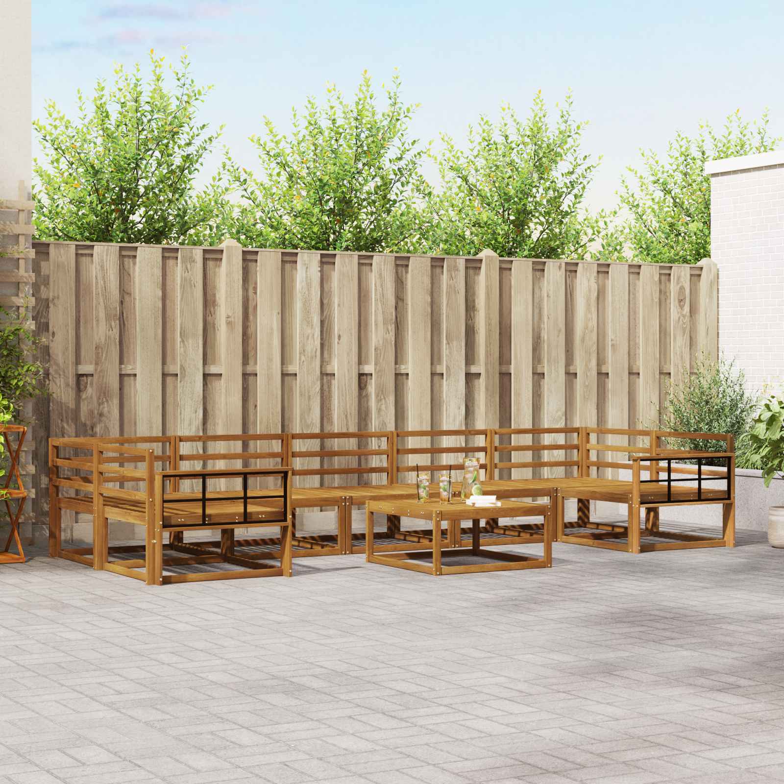 Buiten bankenset 8 pcs Naturel Massief Acaciahout image 1