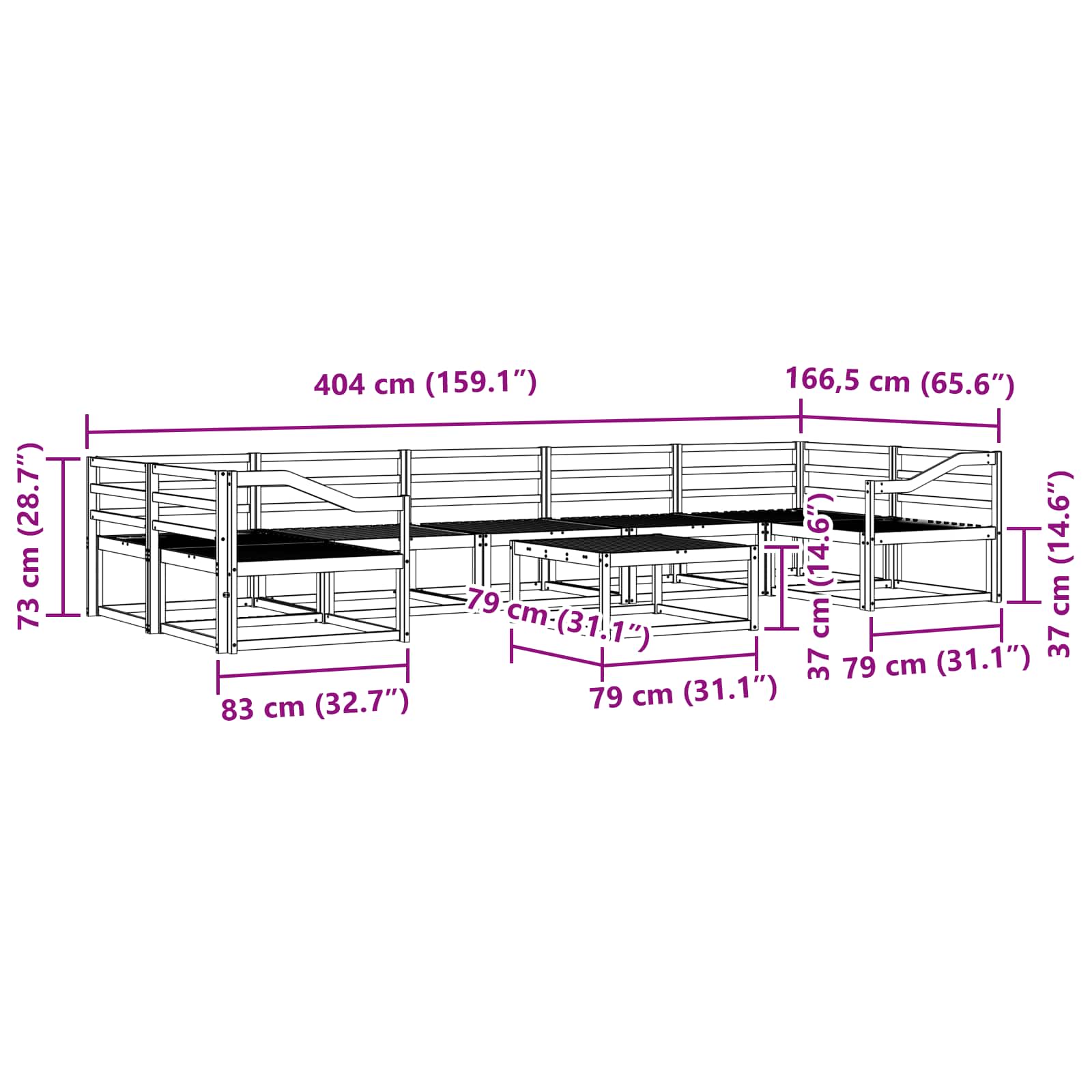 Buiten bankenset 8 pcs Naturel Massief Acaciahout image 9