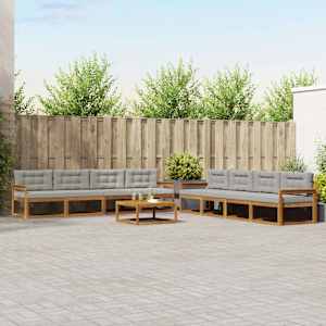 Zunanja garnitura za sedenje 9 pcs Naravna in svetlo siva