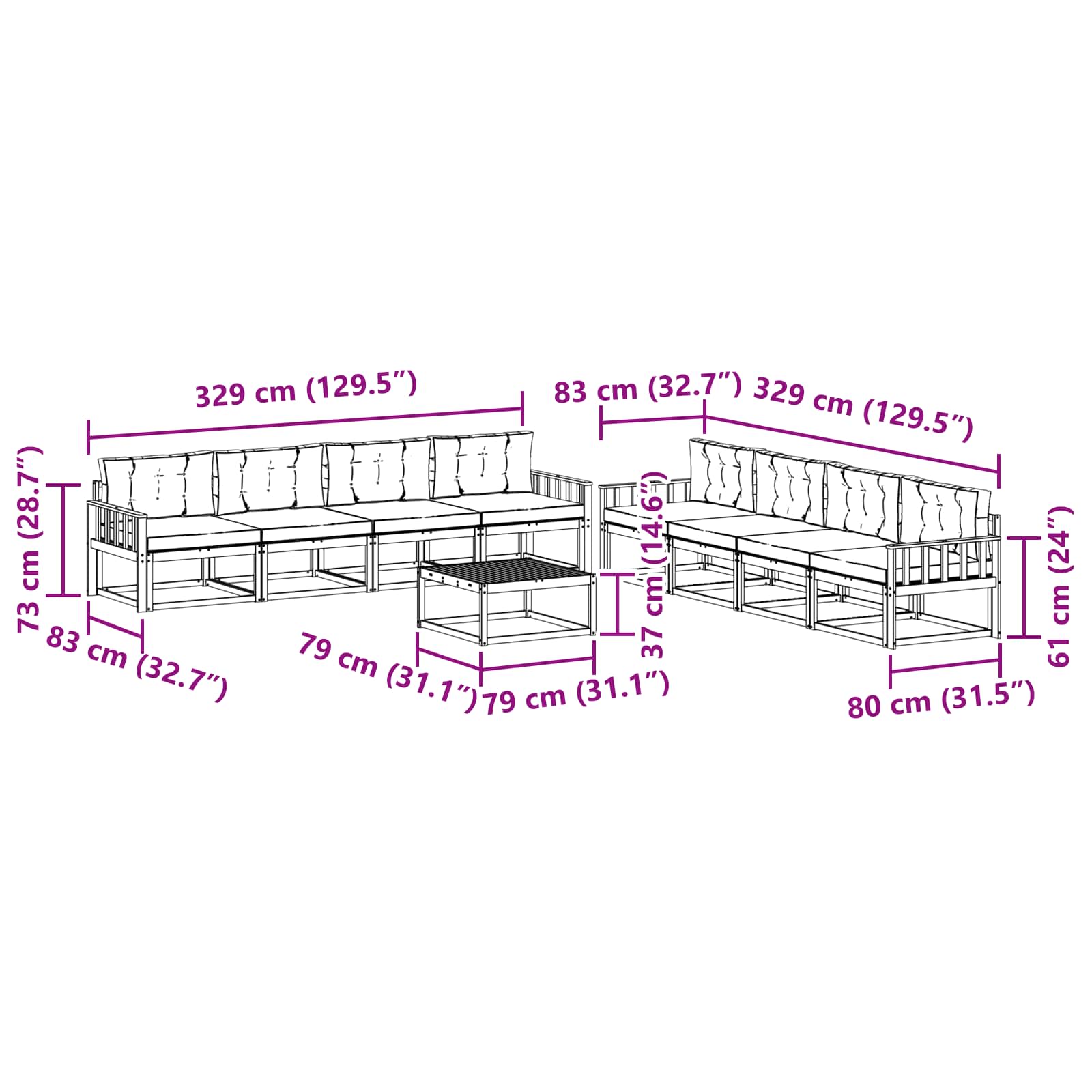 Zunanja garnitura za sedenje 9 pcs Naravna in antracitna - slika 8