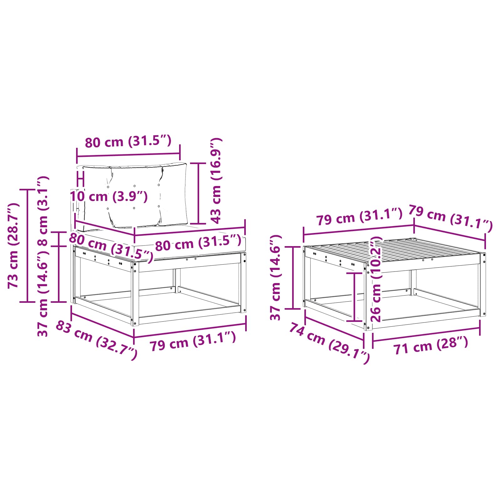 Zunanja garnitura za sedenje 9 pcs Naravna in antracitna - slika 9