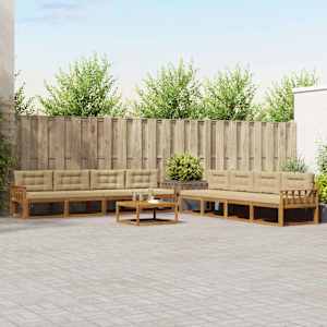 Zunanja garnitura za sedenje z blazino 9 pcs Naravna in bež