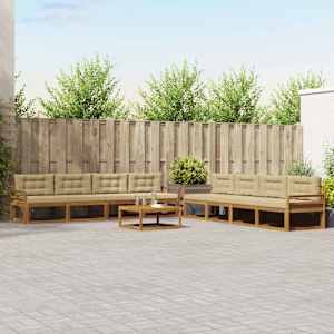 Zunanja garnitura za sedenje z blazino 9 pcs Naravna in bež