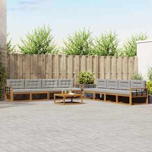 Zunanja garnitura za sedenje 9 pcs Naravna in svetlo siva