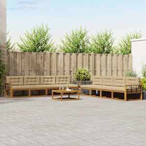 Zunanja garnitura za sedenje z blazino 9 pcs Naravna in bež