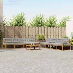 Zunanja garnitura za sedenje 9 pcs Naravna in svetlo siva