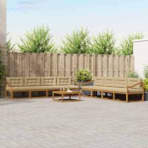 Zunanja garnitura za sedenje z blazino 9 pcs Naravna in bež