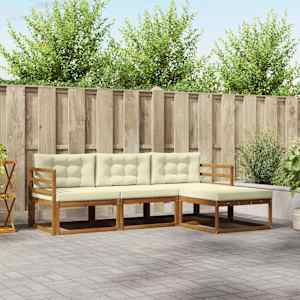 Zunanja garnitura za sedenje z blazino 4 pcs Naravna in smetana