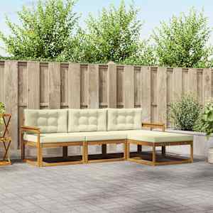 Zunanja garnitura za sedenje z blazino 4 pcs Naravna in smetana