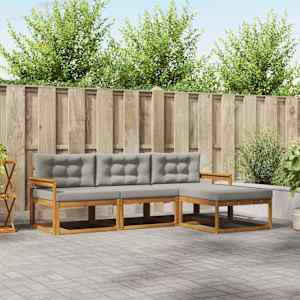 Zunanja garnitura za sedenje 4 pcs Naravna in svetlo siva