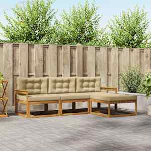 Zunanja garnitura za sedenje z blazino 4 pcs Naravna in bež