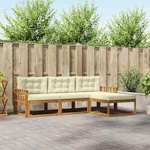 Zunanja garnitura za sedenje z blazino 4 pcs Naravna in smetana