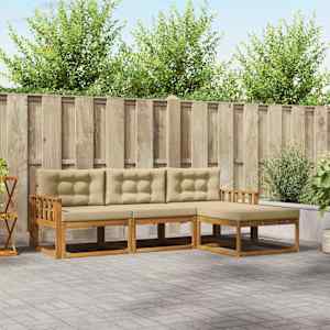 Zunanja garnitura za sedenje z blazino 4 pcs Naravna in bež