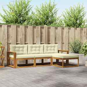 Zunanja garnitura za sedenje z blazino 4 pcs Naravna in smetana