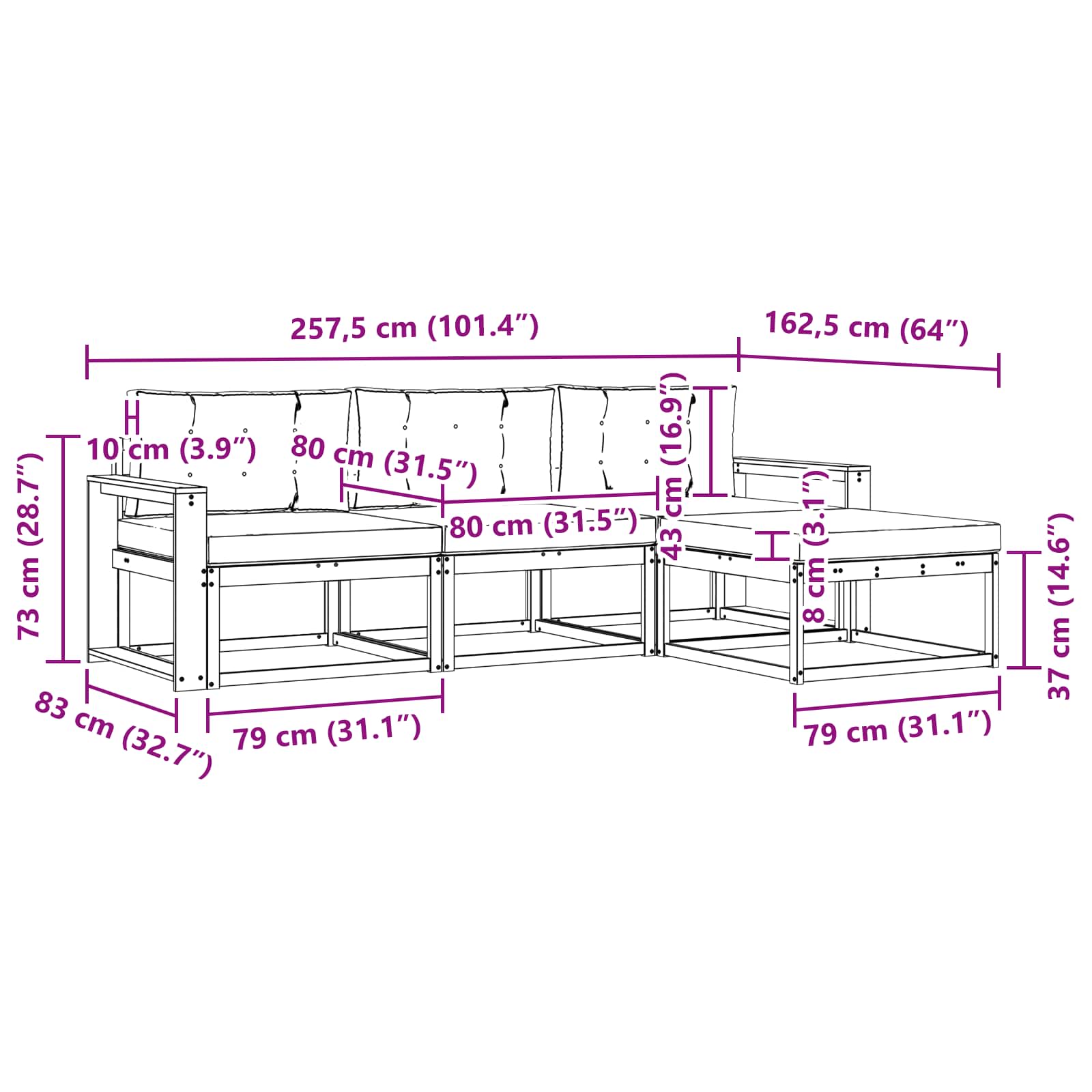 Zunanja garnitura za sedenje z blazino 4 pcs Naravna in smetana - slika 6
