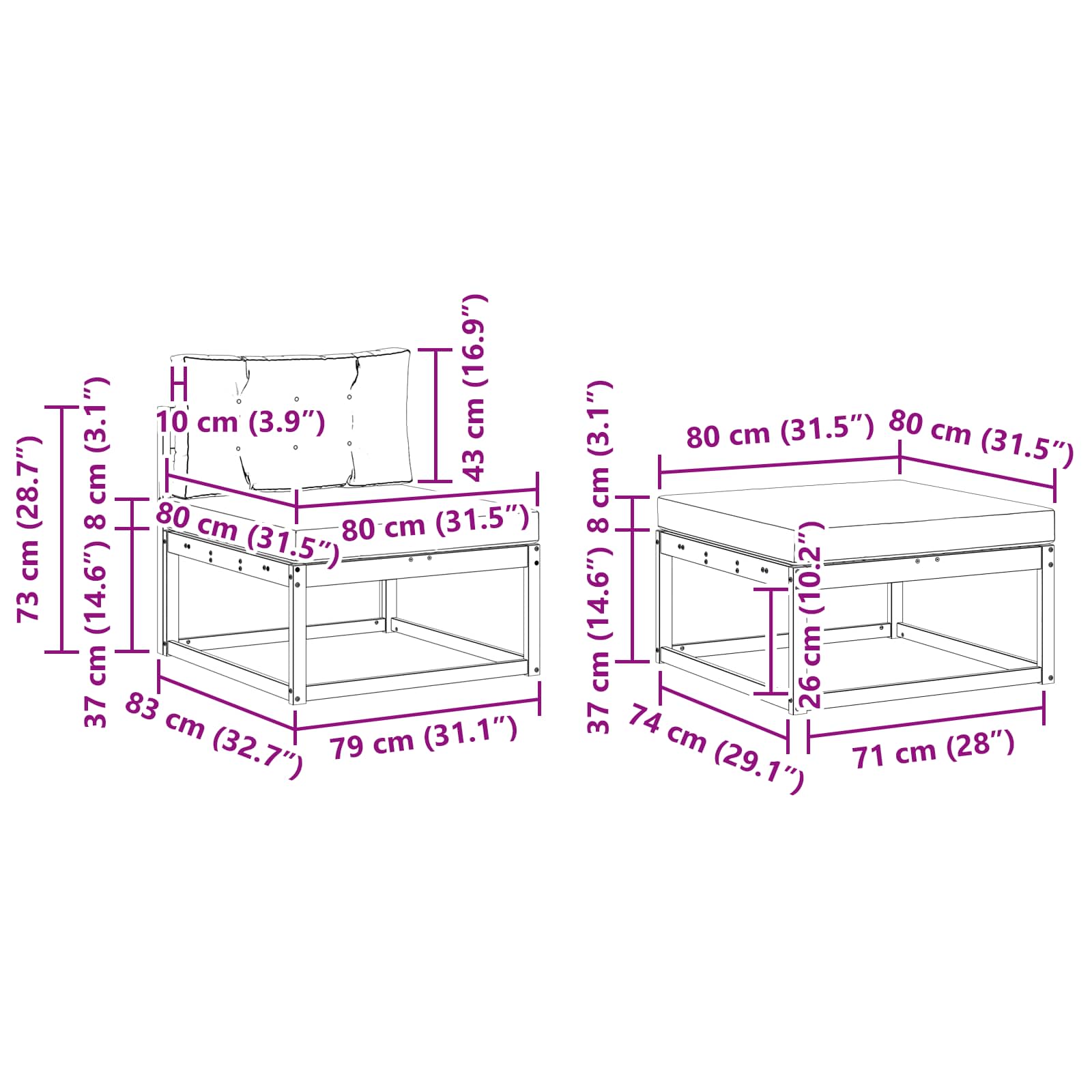 Zunanja garnitura za sedenje z blazino 4 pcs Naravna in smetana - slika 7