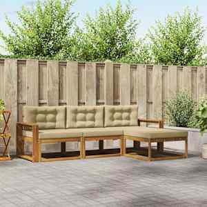 Zunanja garnitura za sedenje z blazino 4 pcs Naravna in bež