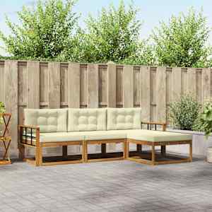 Zunanja garnitura za sedenje z blazino 4 pcs Naravna in smetana